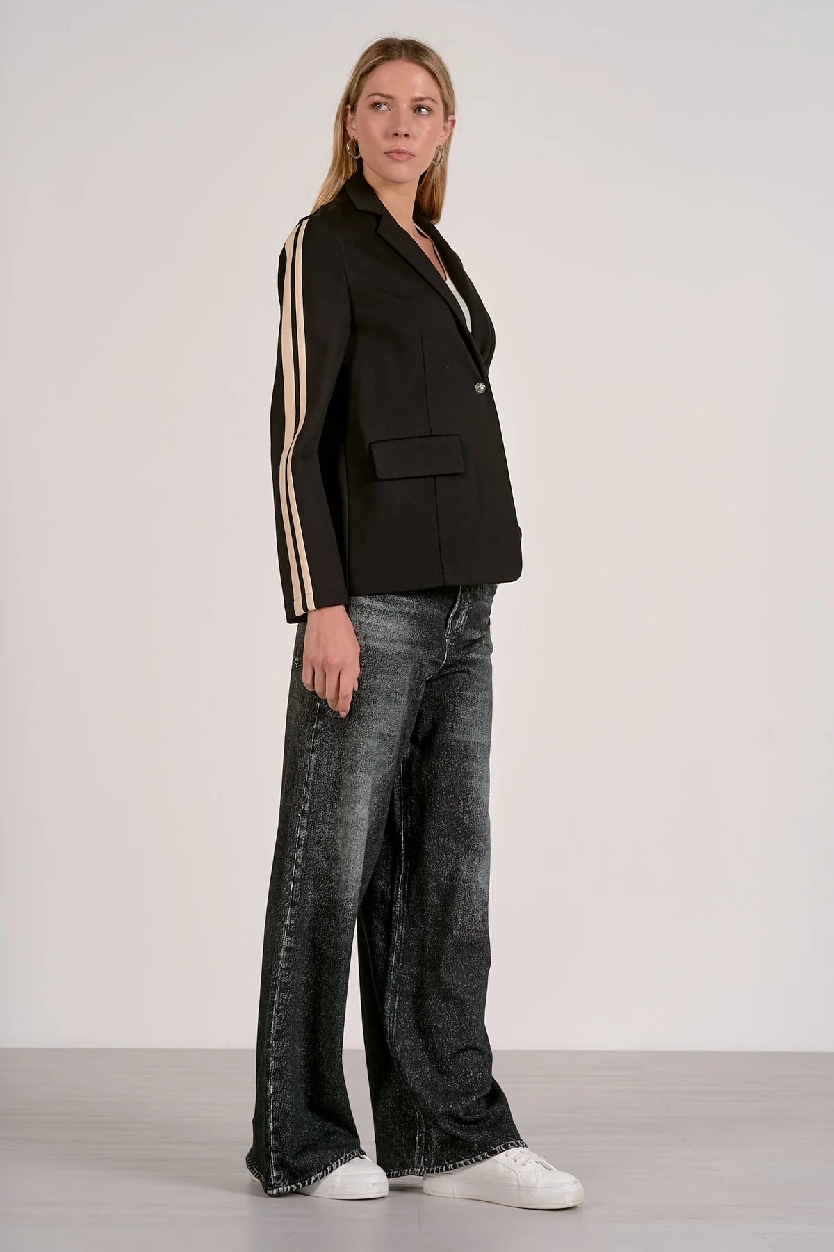 Track Jacket With Natural Stripe - Black