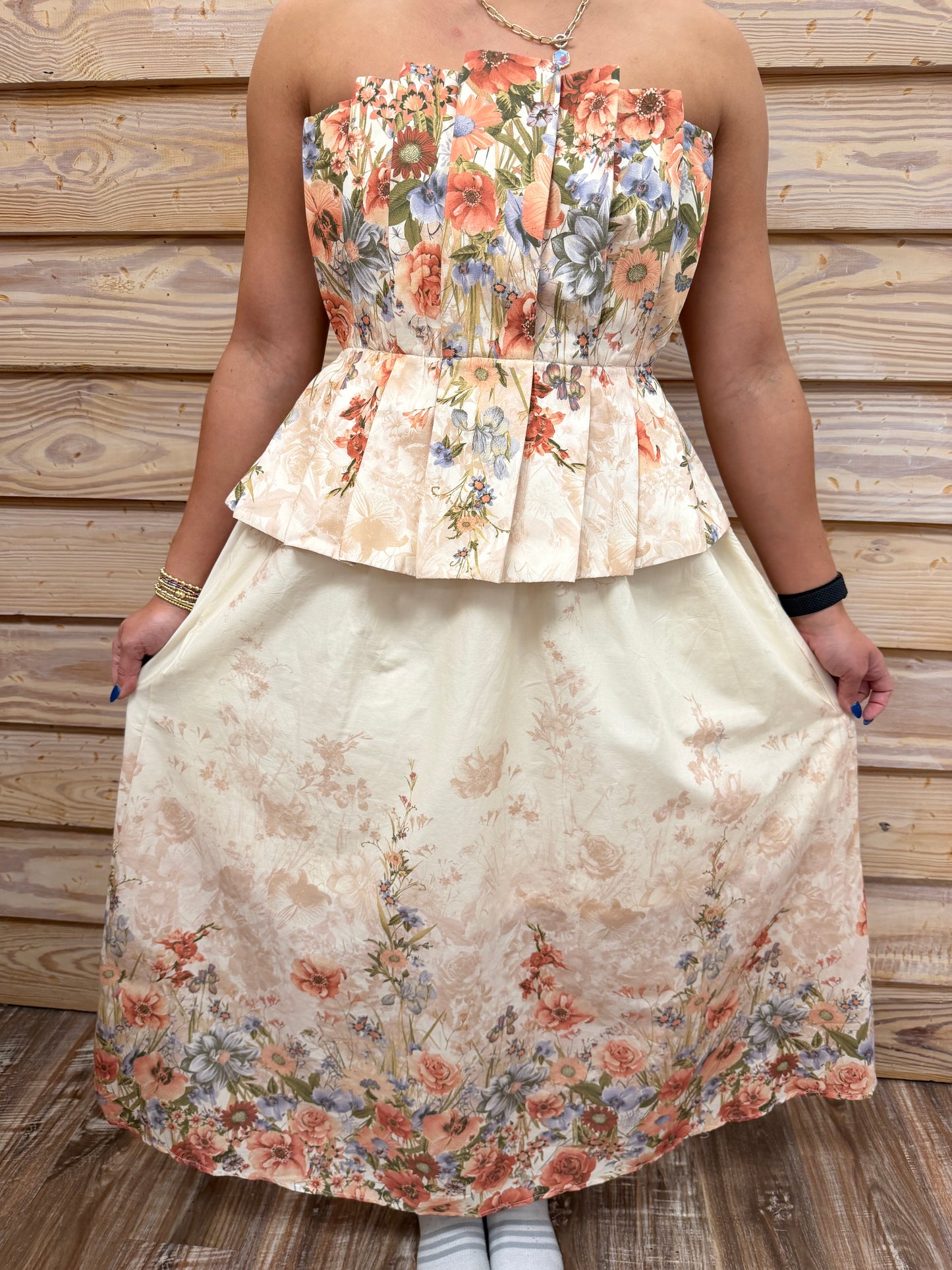 Strapless Rosey Multi Midi Dress