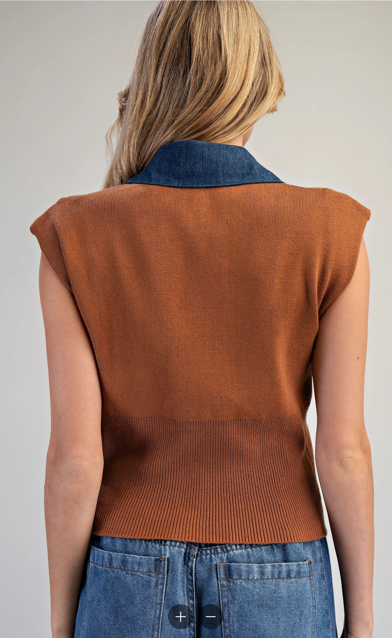 Denim Contrast Cap Sleeve Top