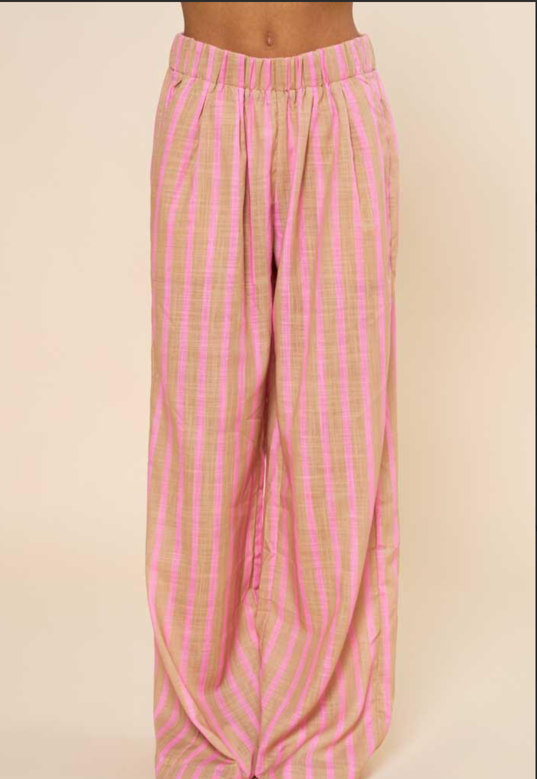 Elastic Waistband Linen Pants Pink/Taupe