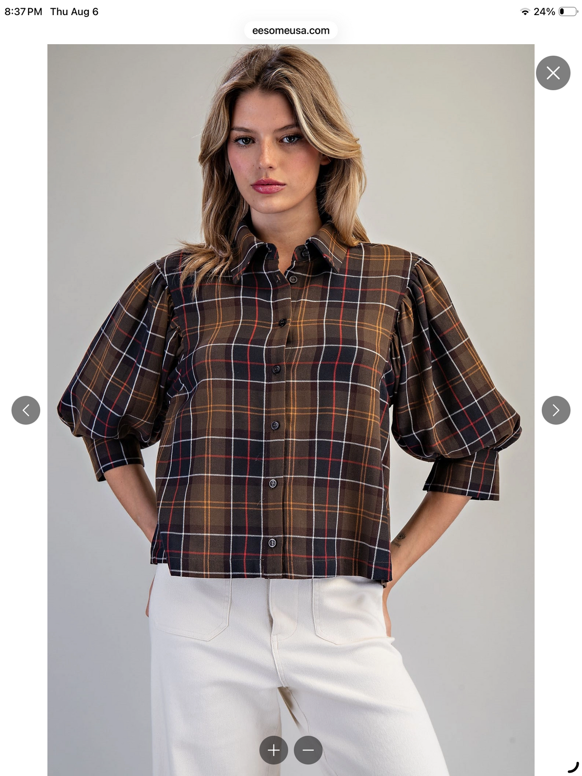 Plaid Button Down in Ochre Olive