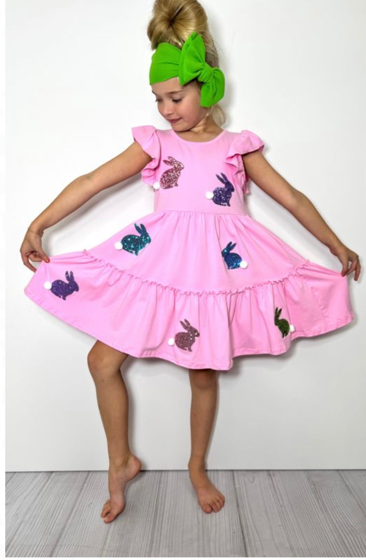Pink Bunny Tail Sequin Girls Dress