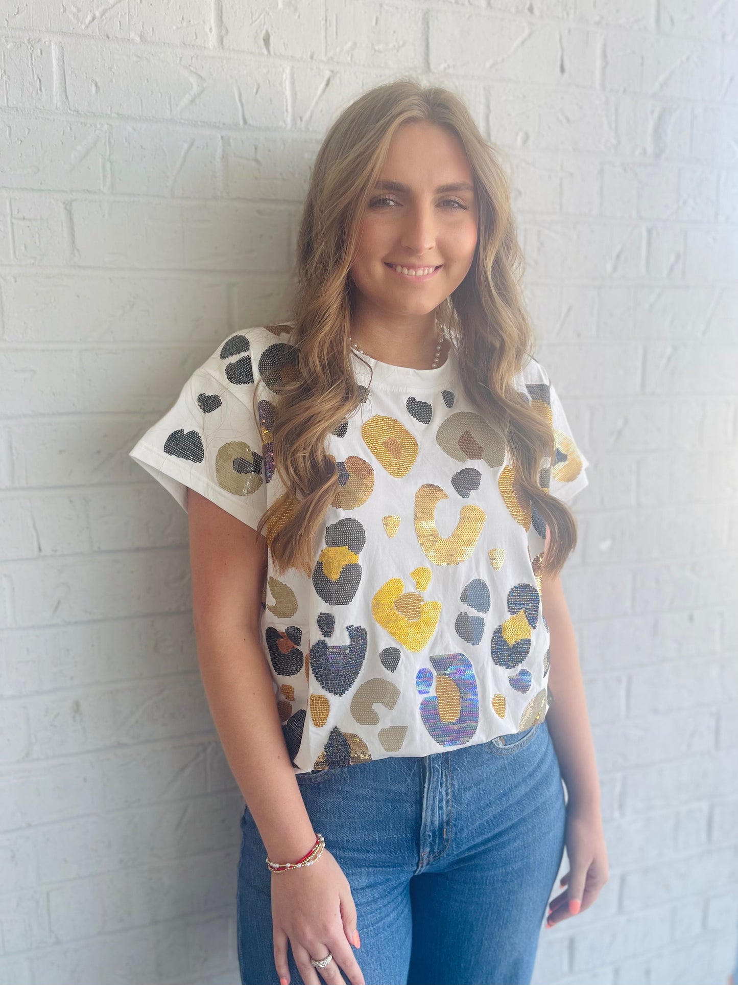 White/Black/Gold Leopard Tee