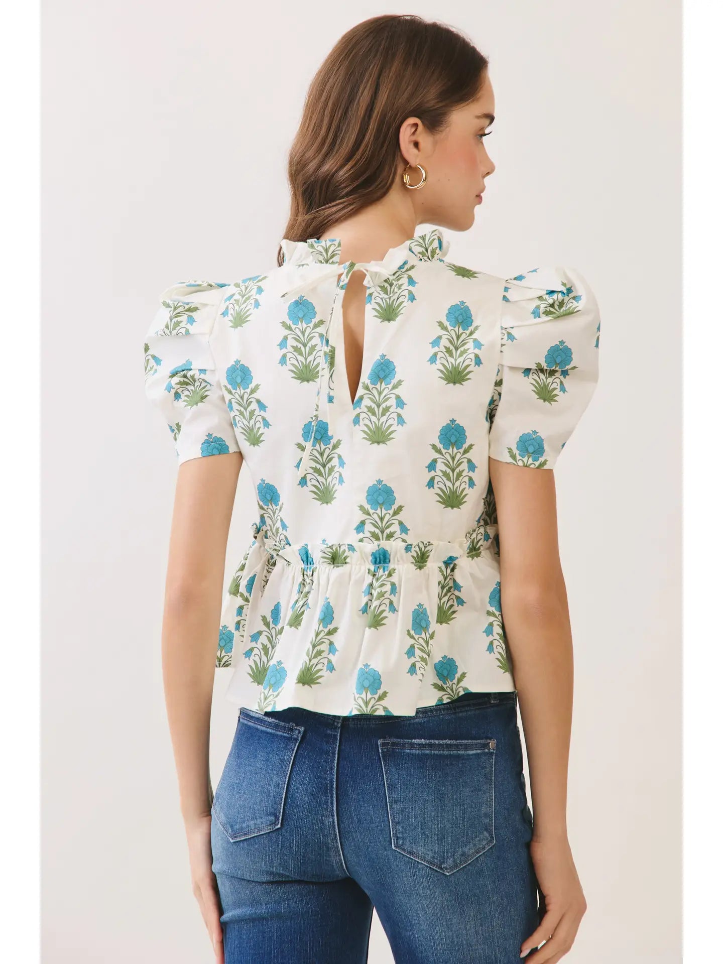 Floral Puff Sleeve Peplum Top