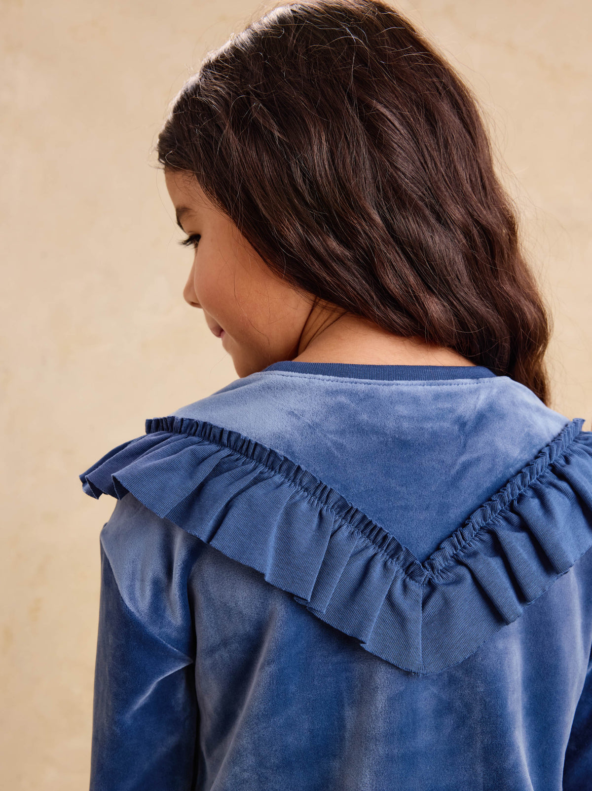 Velour Ruffle Tunic Top-Naval Blue