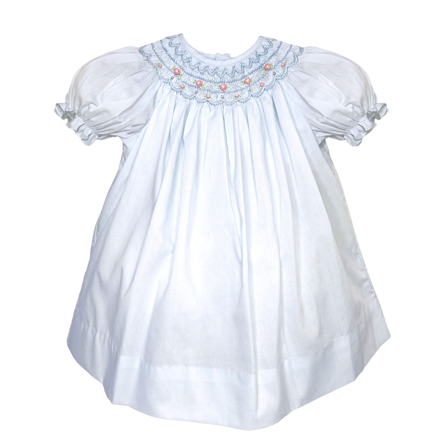 Light Blue Bishop Dress W Pink Rose Detail