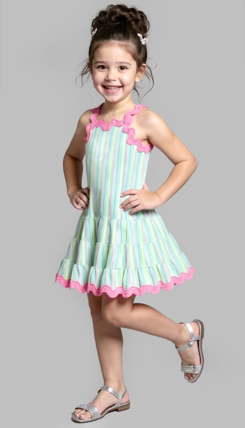 Mint Multi Stripe Dress W Ric Rac Trim