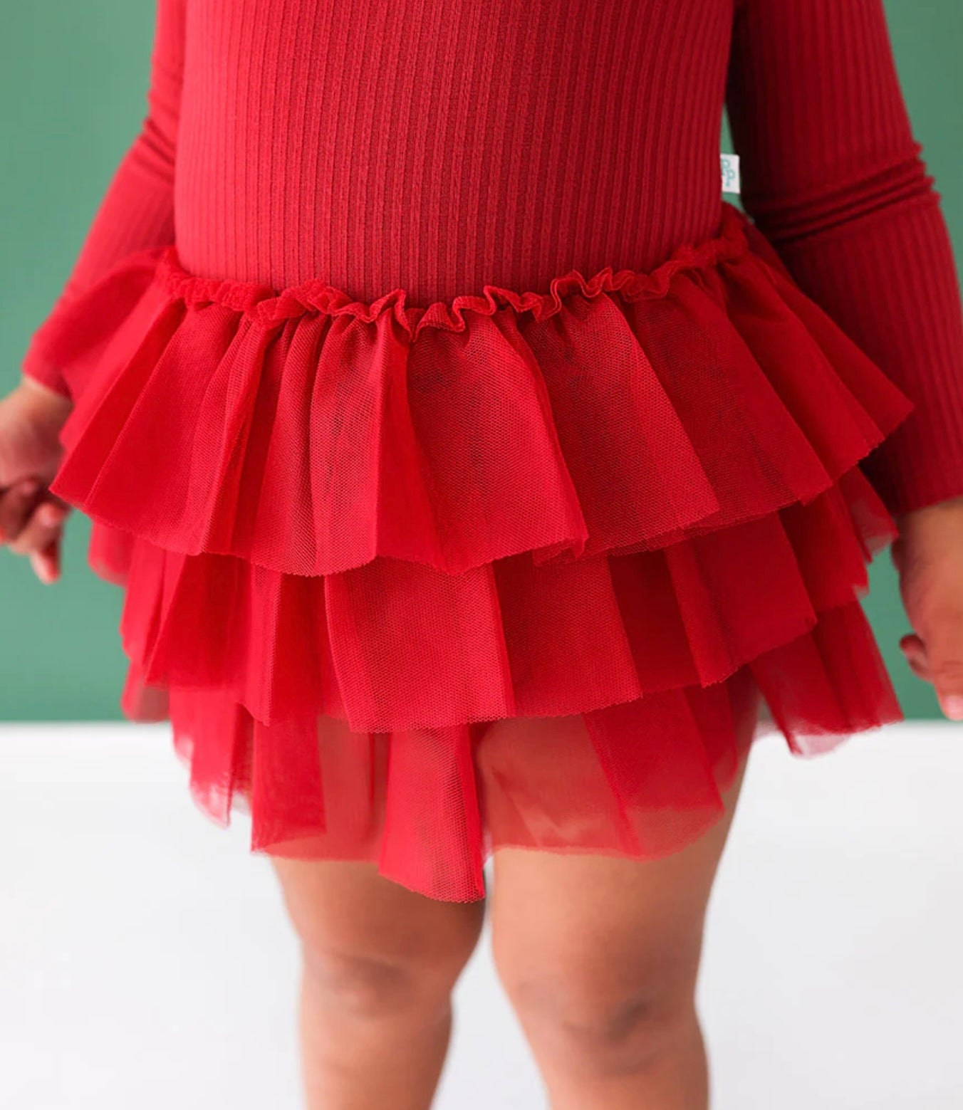 Dark Red LS Tulle Skirt Bodysuit