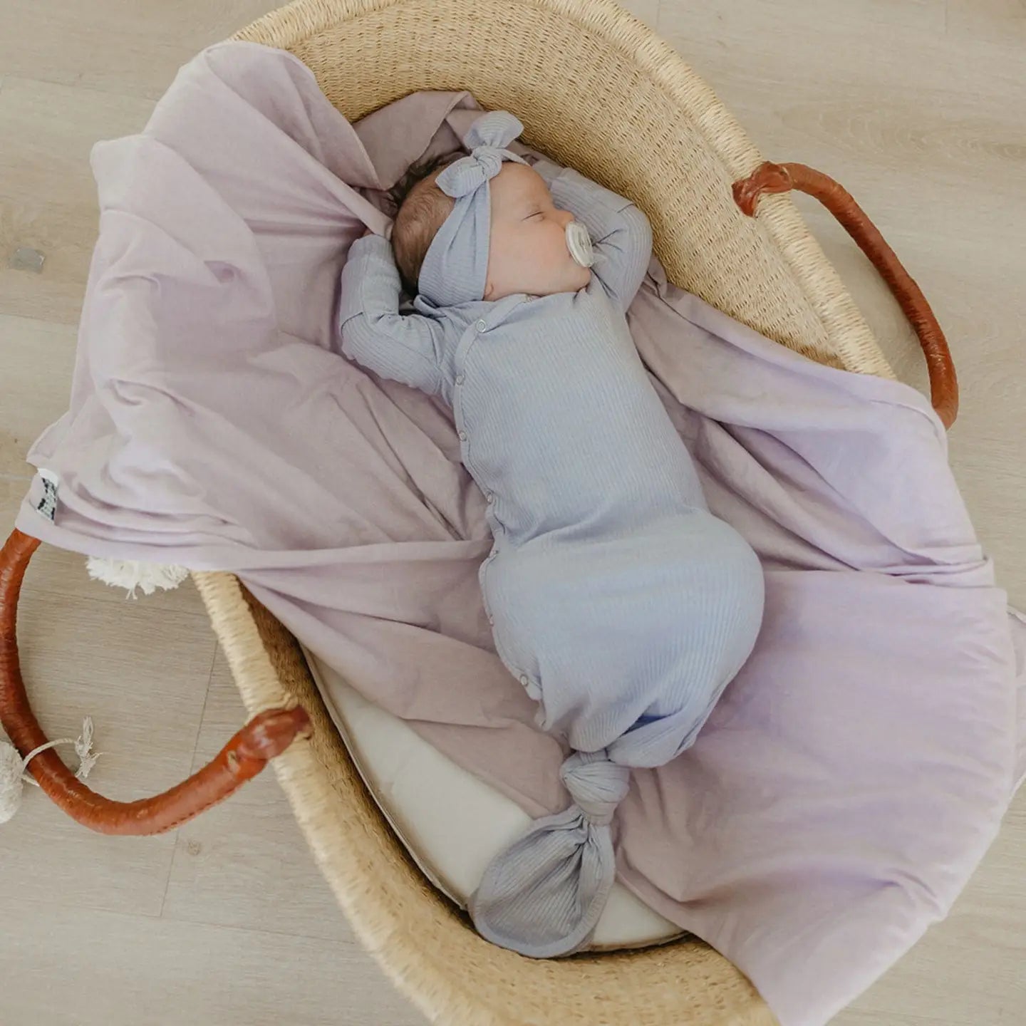 Periwinkle Rib Knit Knotted Gown
