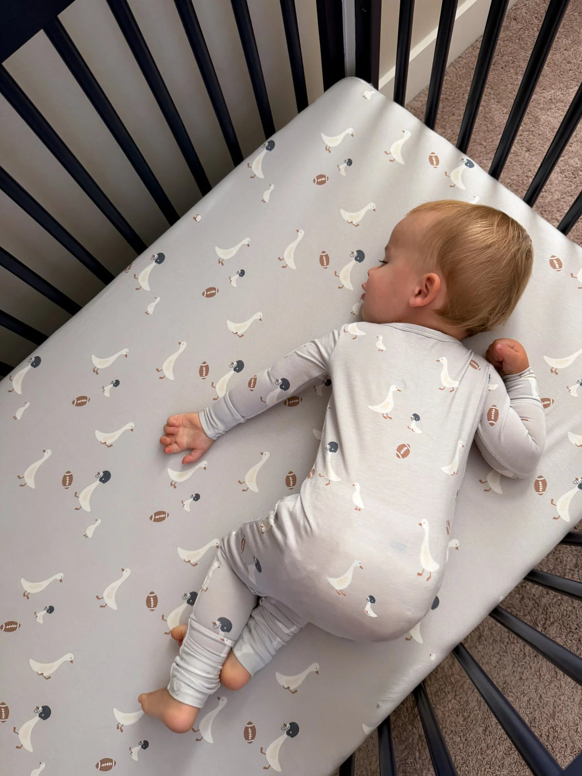 Football Goose Bamboo Crib Sheet
