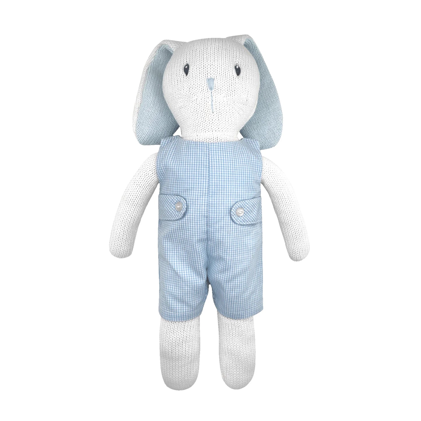 Knit Bunny Doll W Blue Gingham Romper