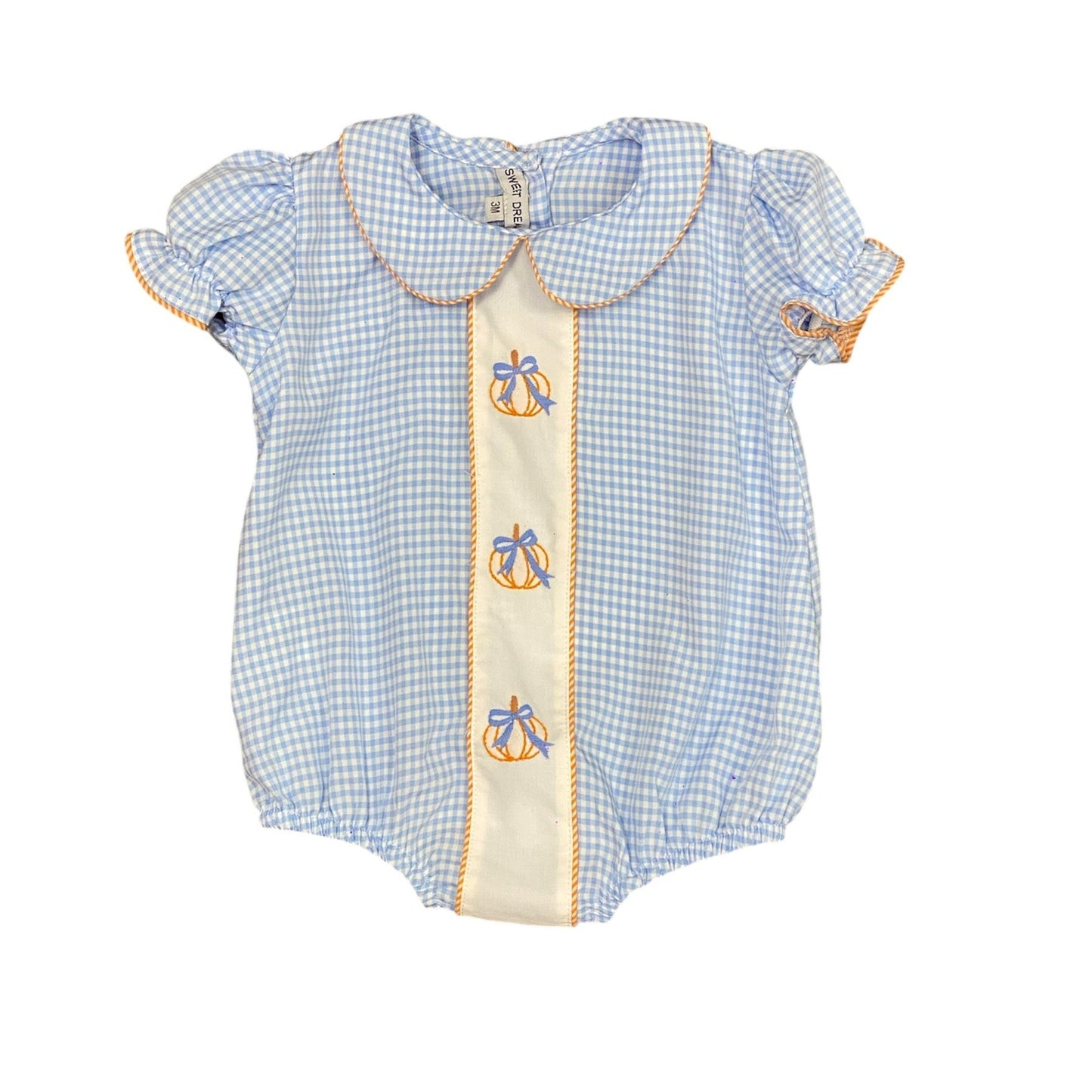 Blue Gingham Pumpkin Bow Bubble