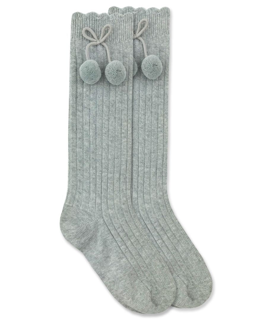 Gray Pom Pom Knee High Sock