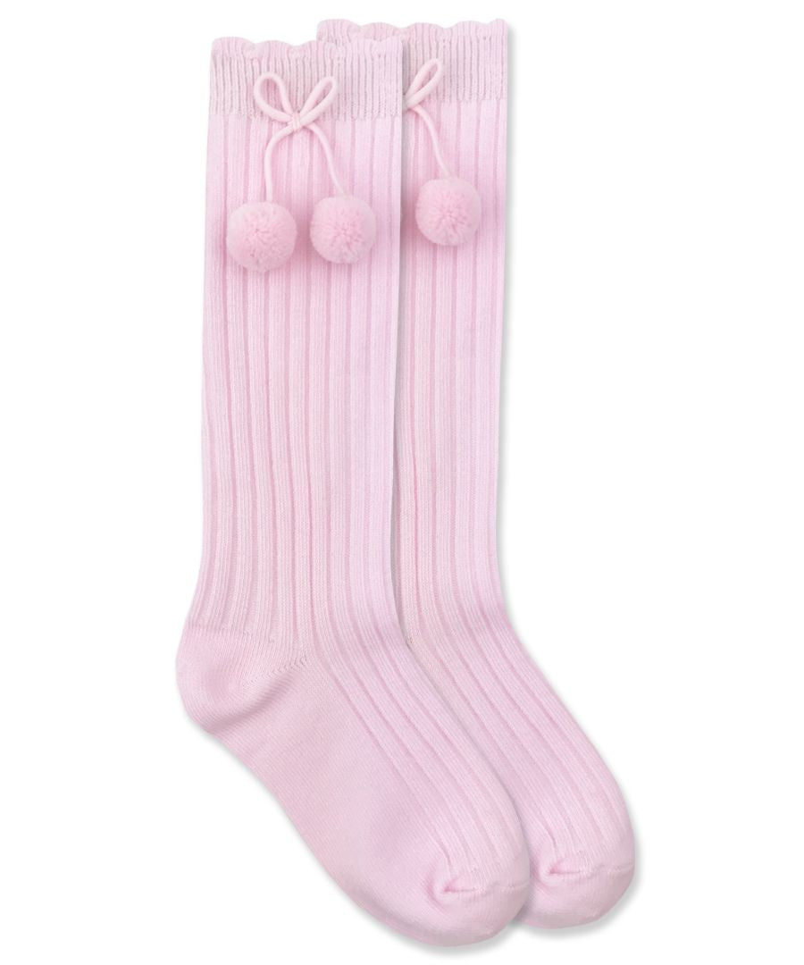 Pink Pom Pom Knee High Socks