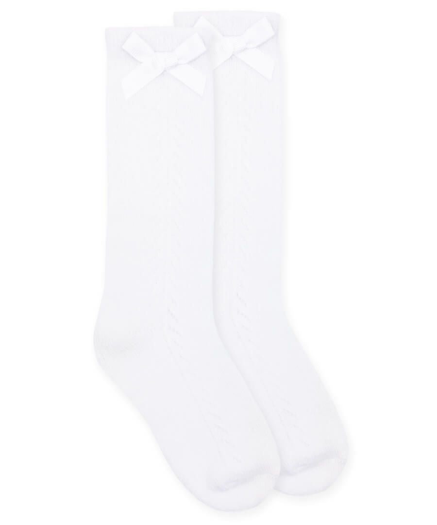 White Pointelle Bow Socks