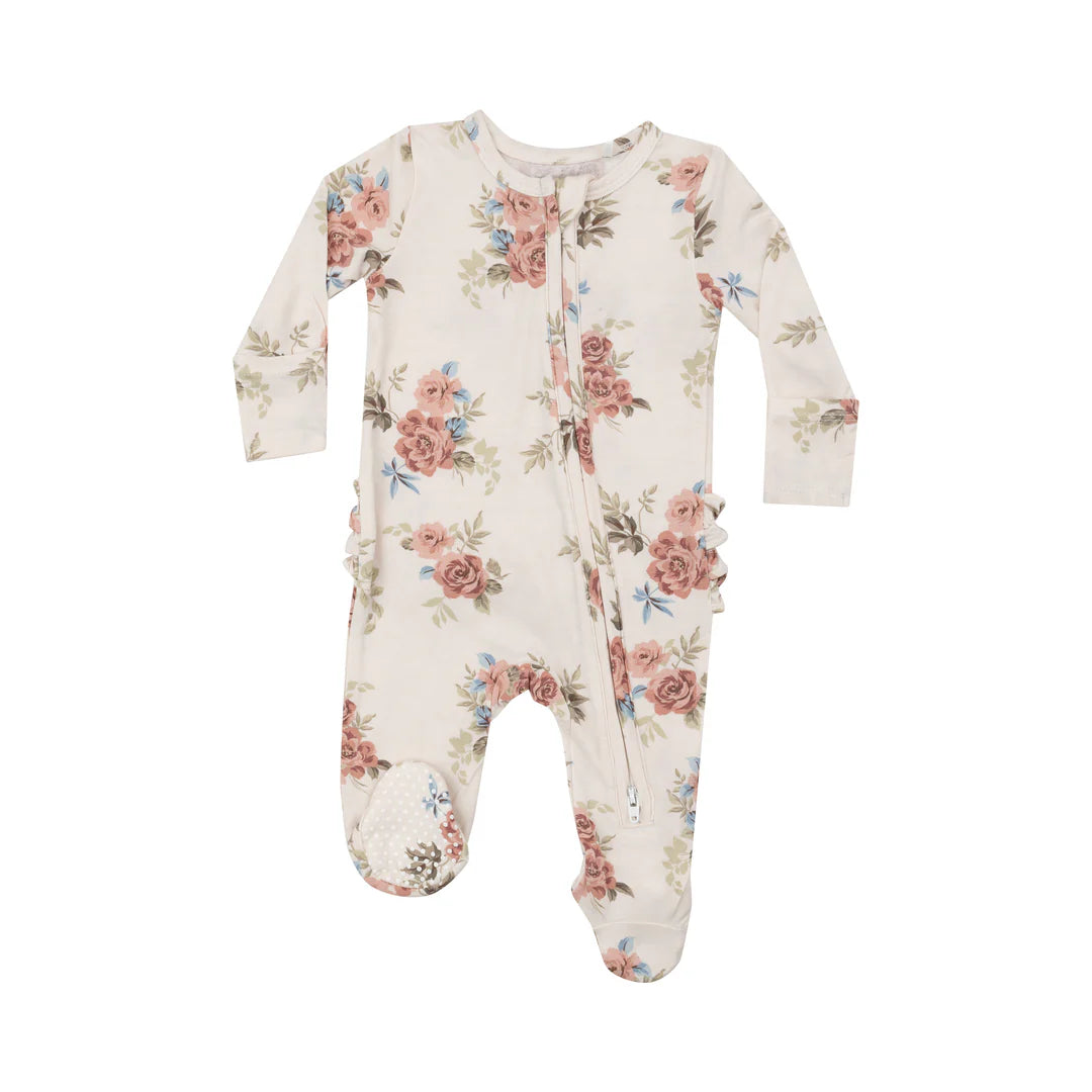 Romantic Roses Ruffle Back Footie