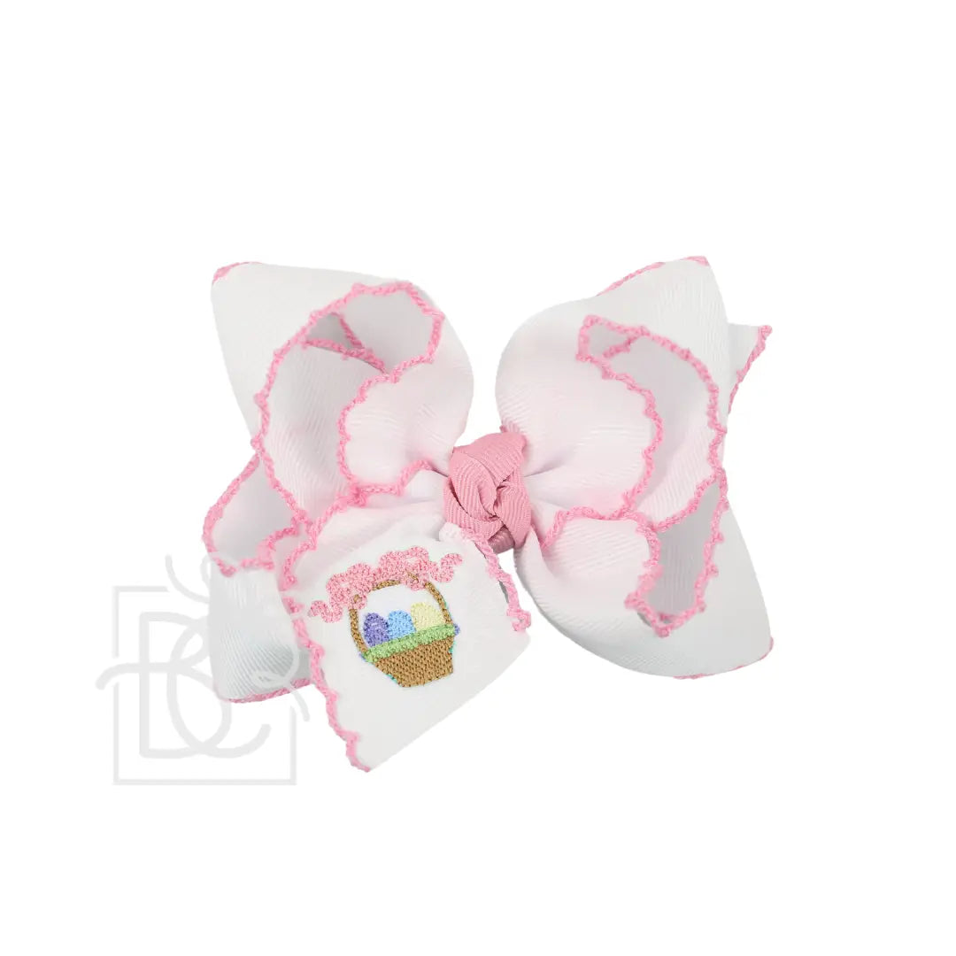 White & Pink Easter Basket Bow Huge