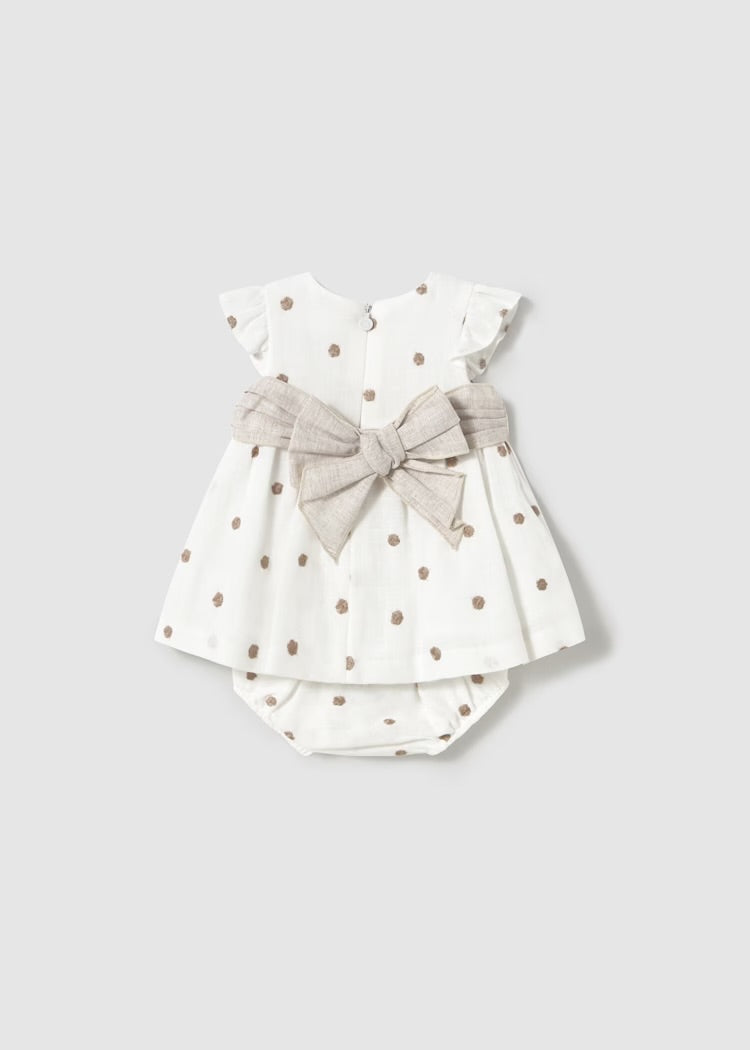 White & Taupe Polka Dot Dress & Bloomers