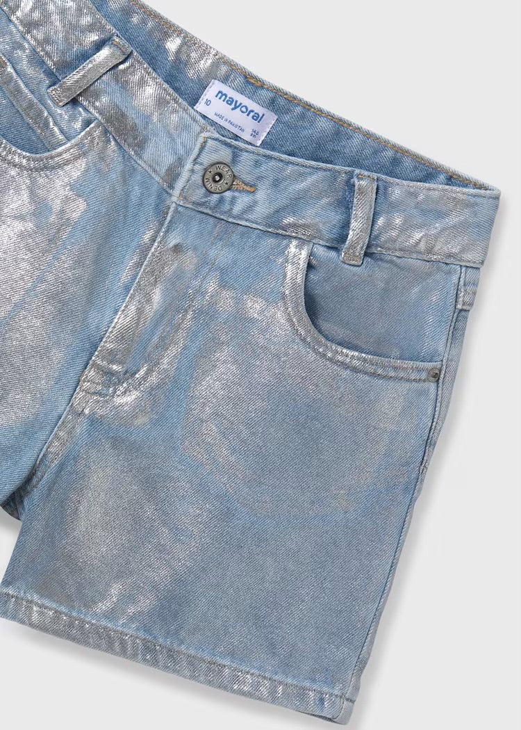 Silver Metallic Denim Shorts