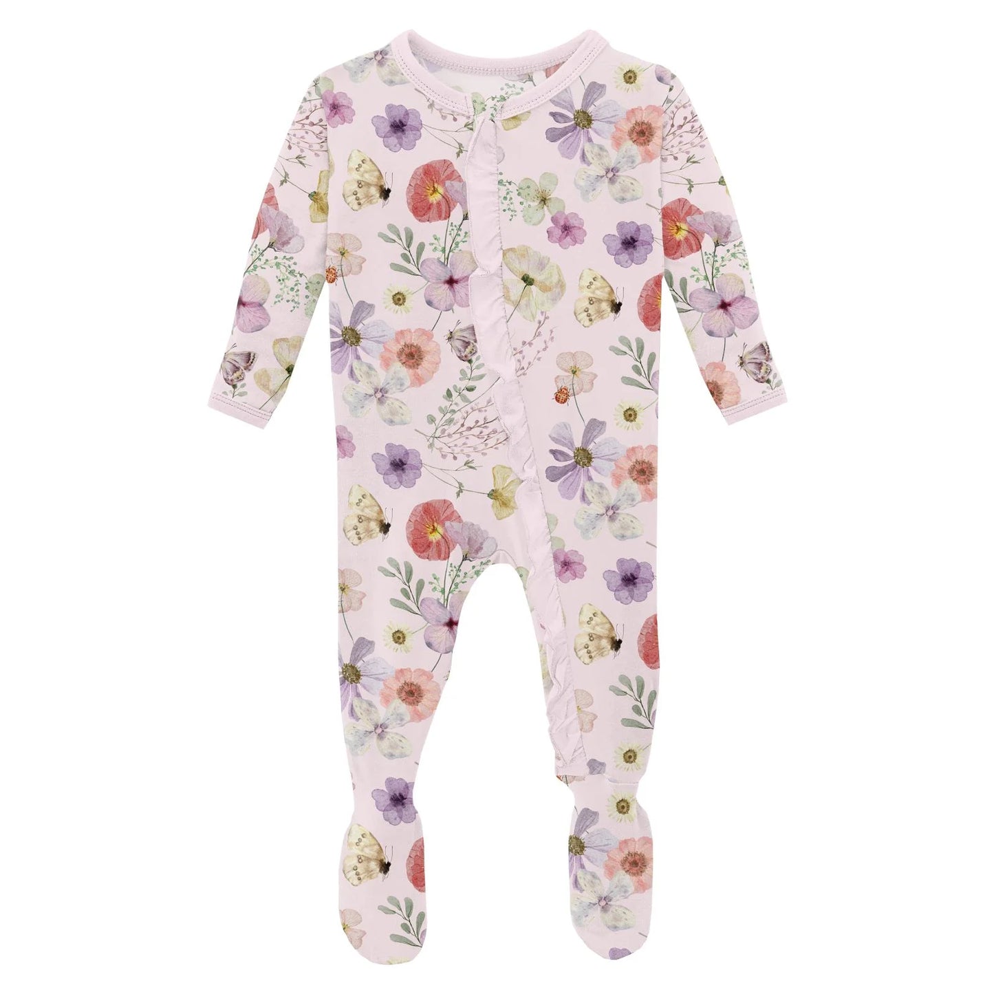Violet Pressed Flowers Ruffle Footie