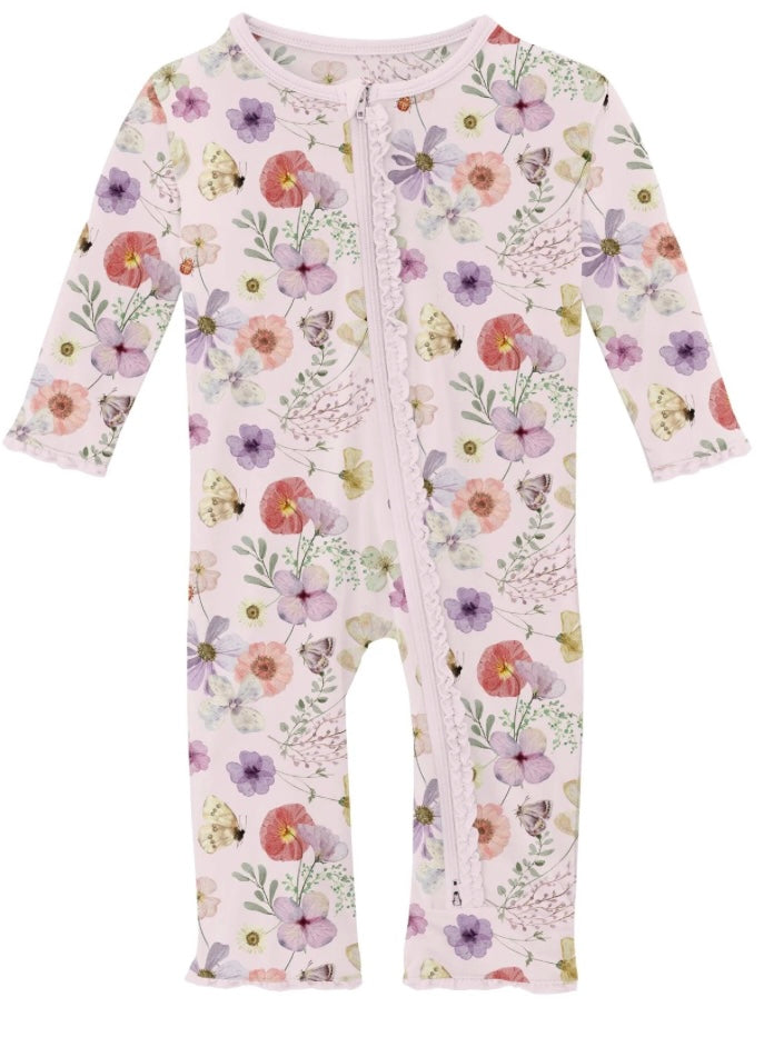 Violet Pressed Flowers Ruffle Coverall