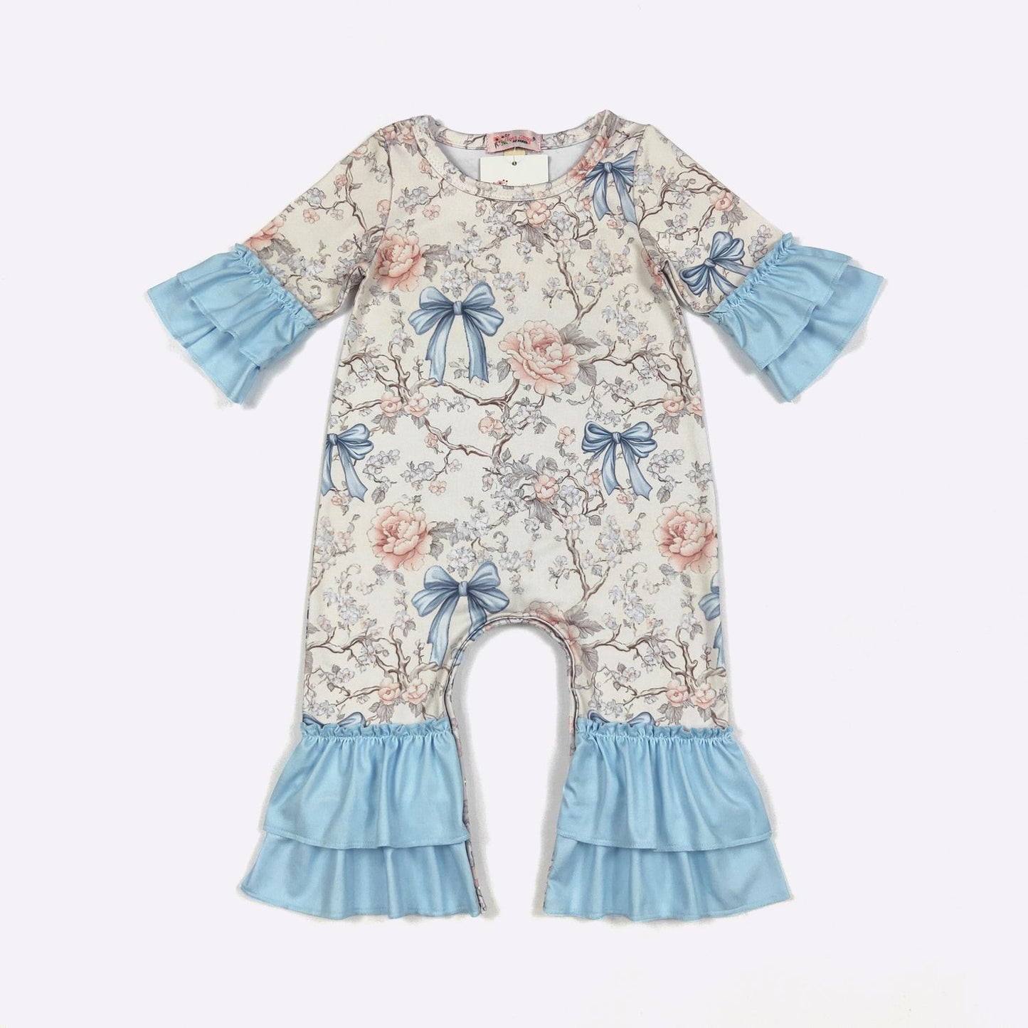 Blue Vintage Coquette Baby Romper