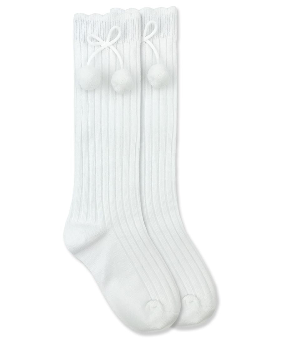 White Pom Pom Knee High Socks