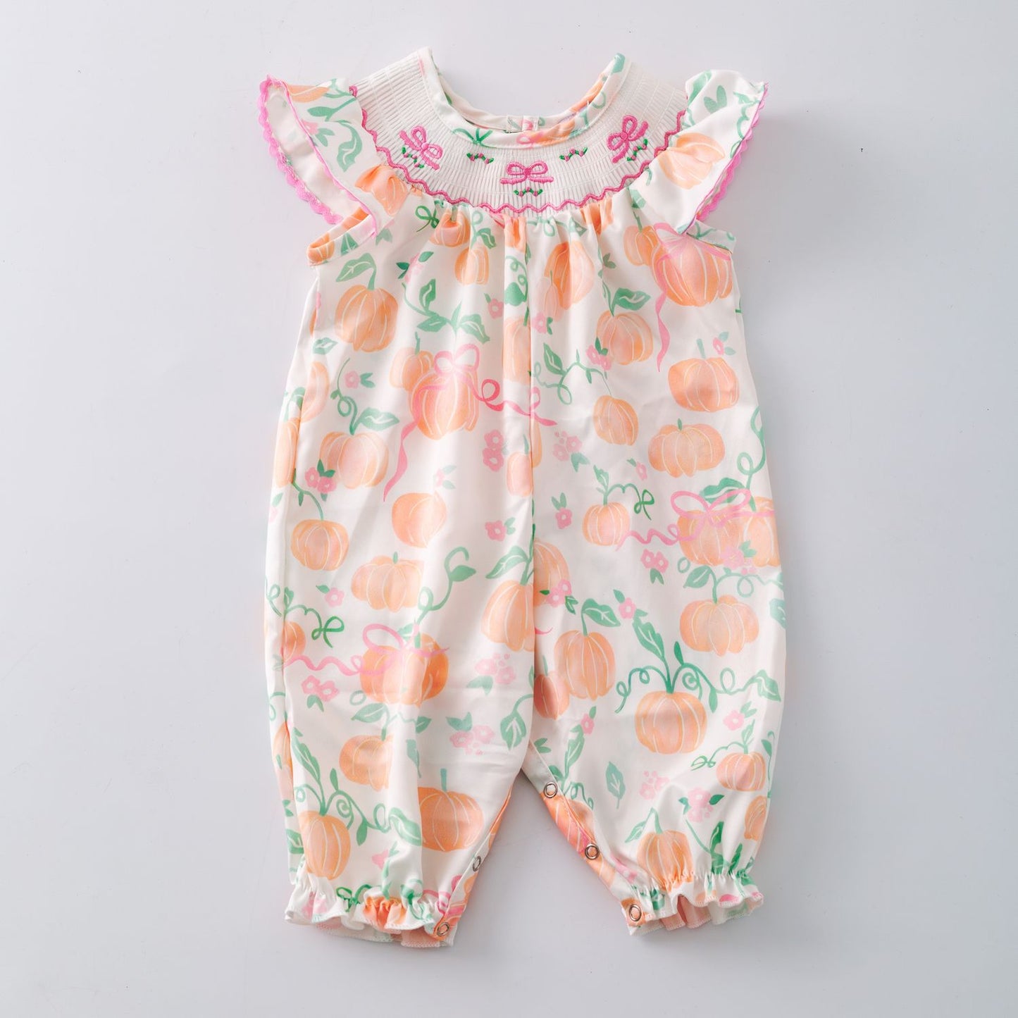 Peachy Pumpkin Smocked Baby Romper