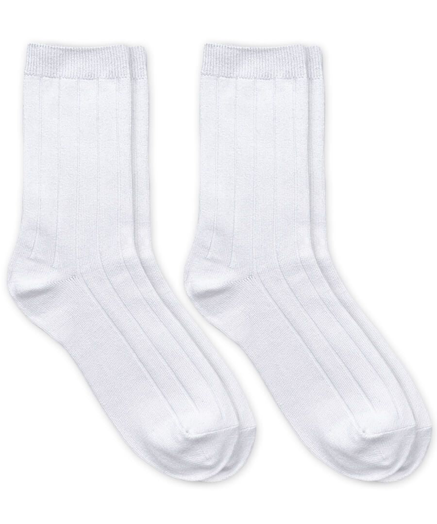 White Bamboo Wide Rib Crew Socks 2 Pair Pack 08014