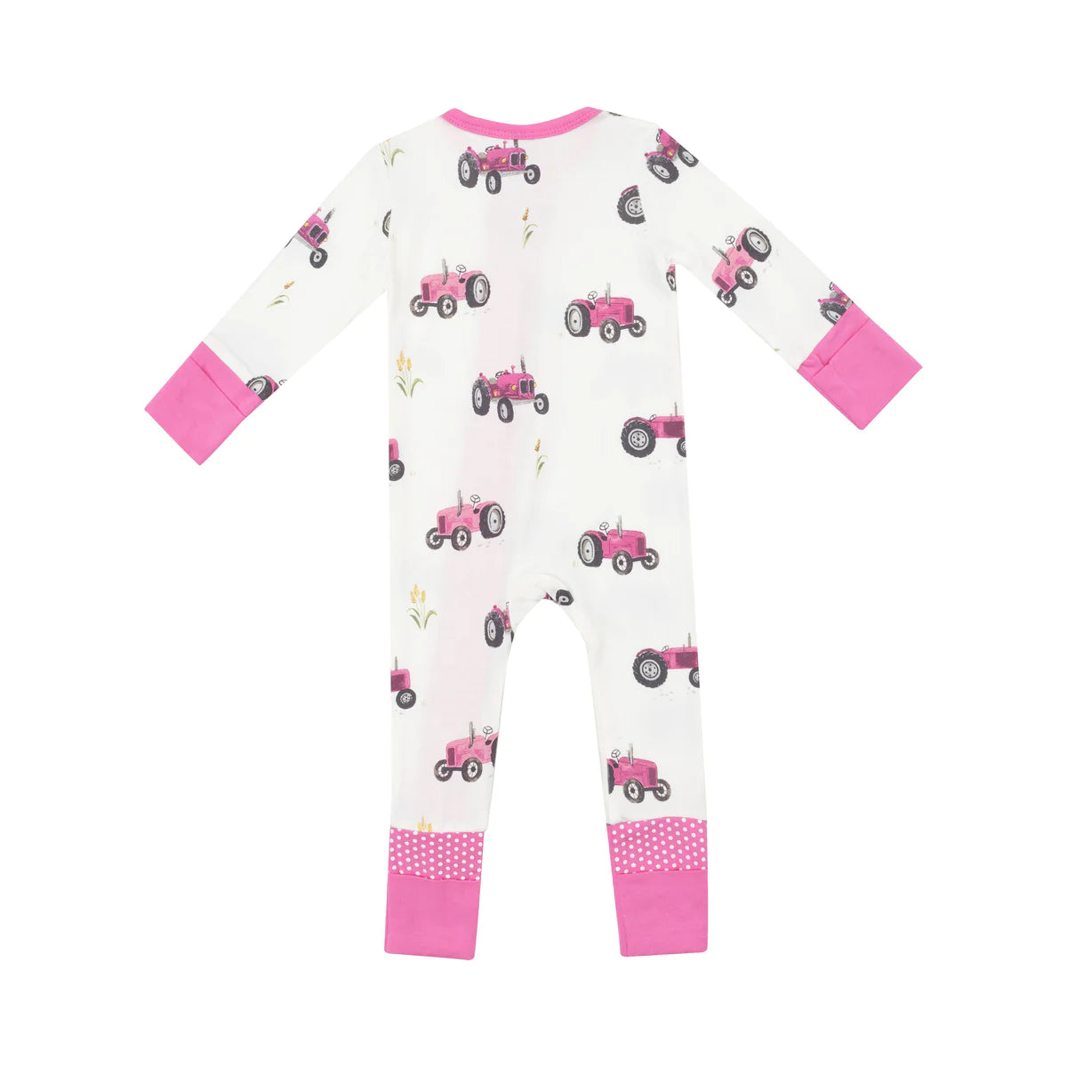 Pink Tractors Zip Romper