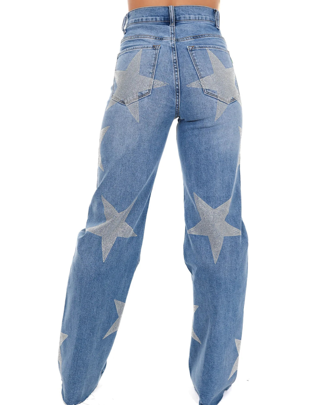 Wide Leg Rhinestone Star Studded Jeans