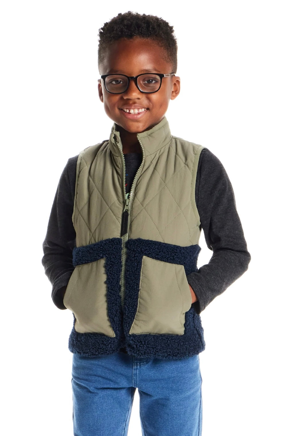Mixed Media Sherpa Vest | Green