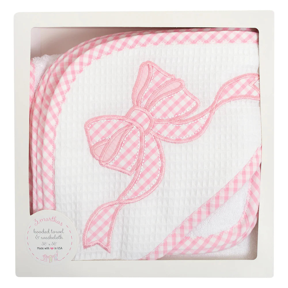 Pink Bow Box Hooded Towel Set