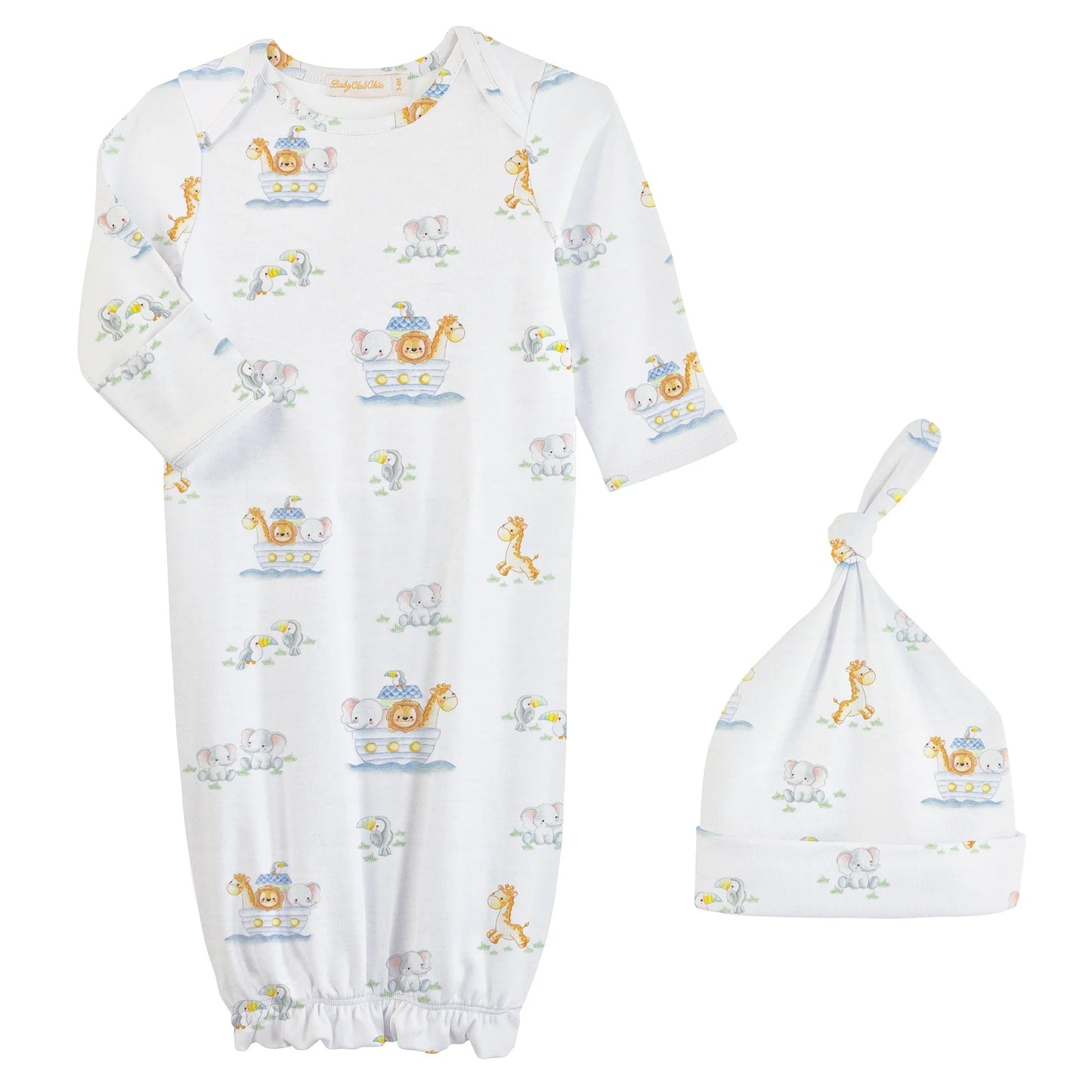 Noah's Ark Printed Gown and Hat Set