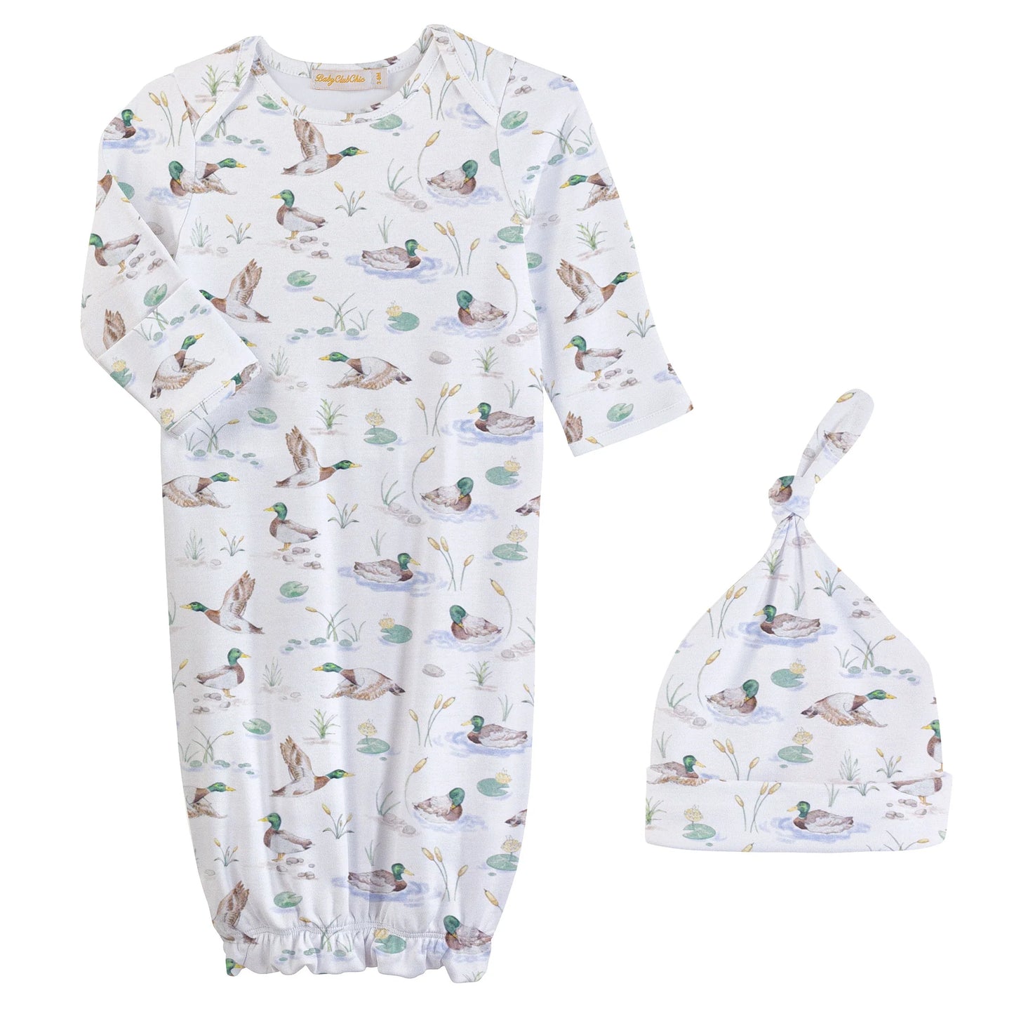 Mallard Ducks Printed Gown & Hat Set