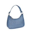 Denim Rhinestone Mini Crescent Bag