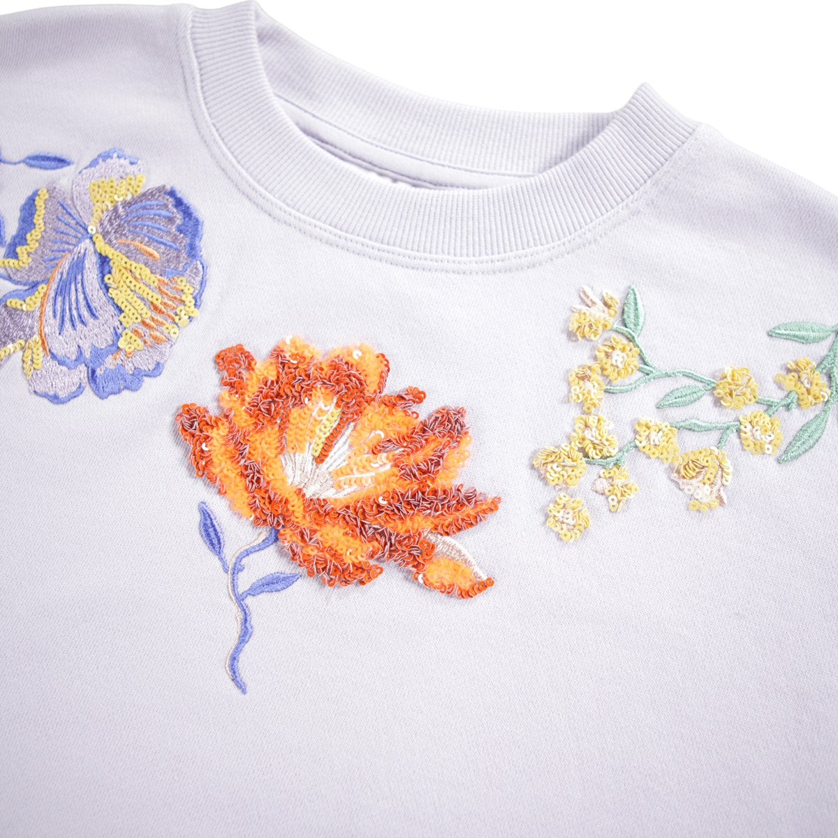 Purple Floral Sequin Embroidered Sweatshirt