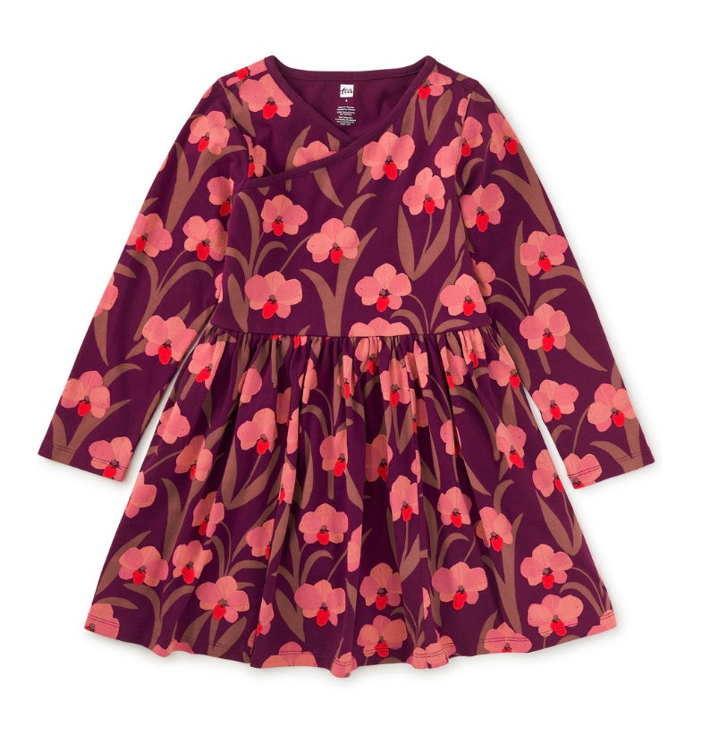 Jeju Island Orchid LS Wrap Neck Dress