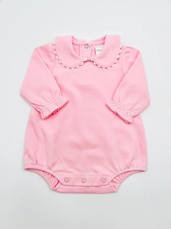 Pink Scalloped Collared LS Bubble