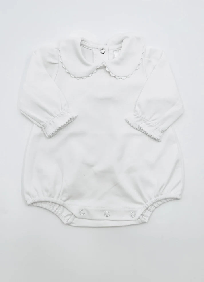 White Scalloped Collared LS Bubble