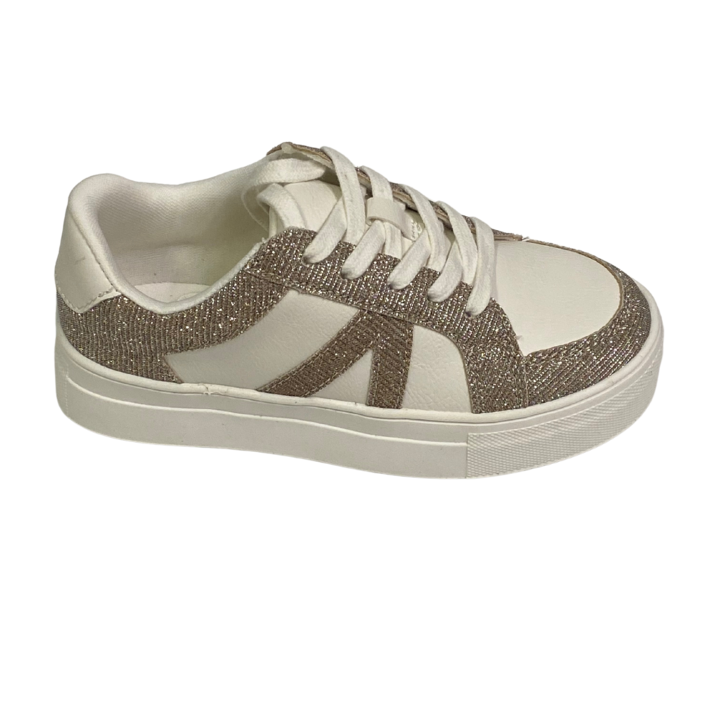 White and Gold Glitter Sneakers