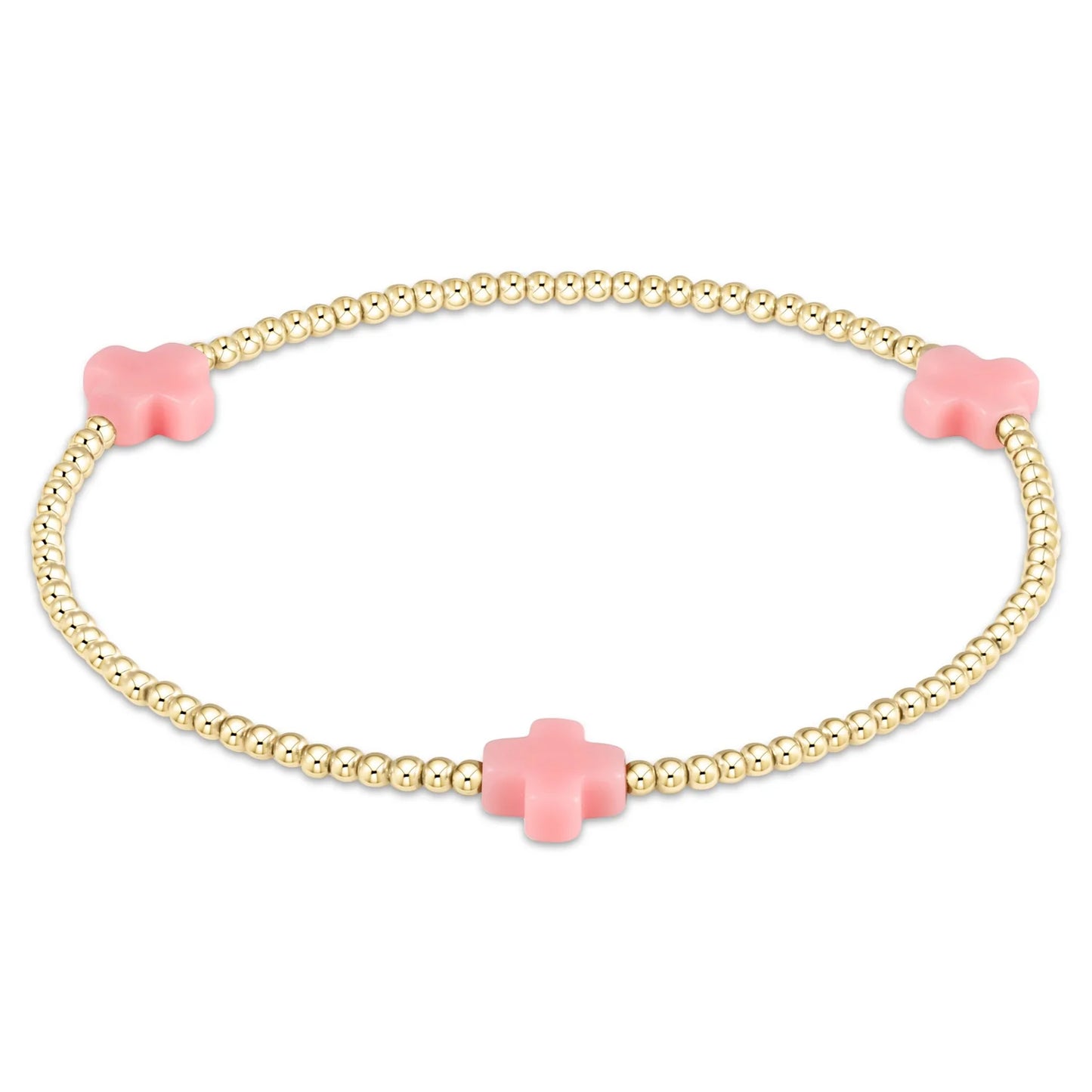 Signature Cross Gold Pattern 3mm Bead Bracelet - Pink