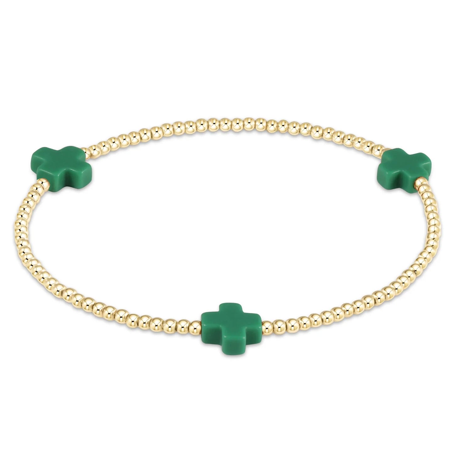 Signature Cross 2mm Gold Bracelet - Emerald