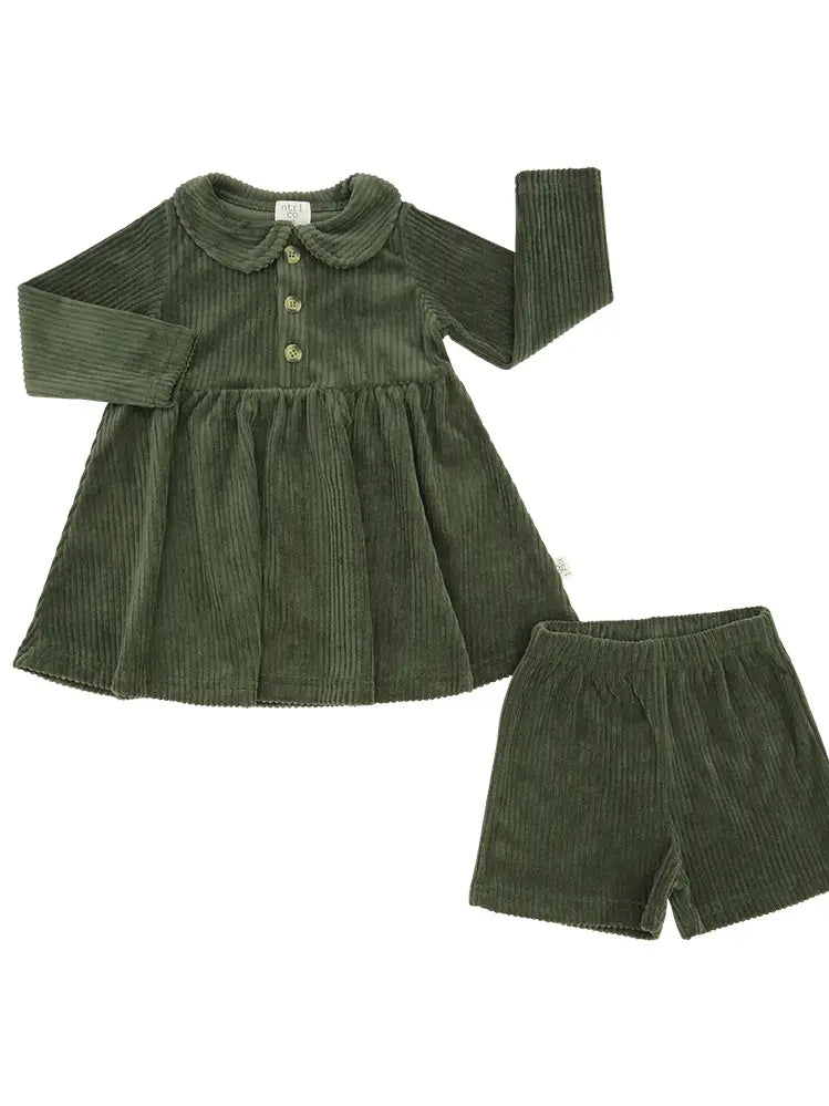 Evergreen Corduroy Collared Dress