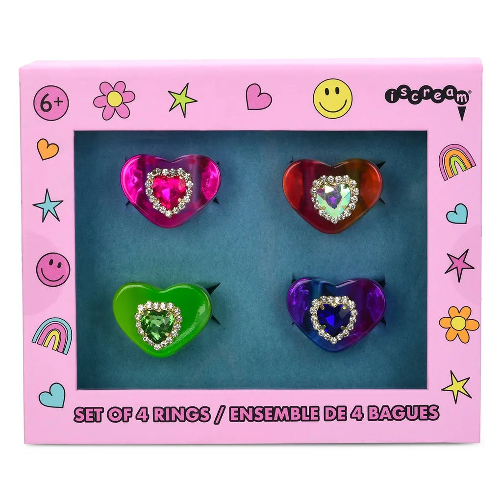 Jewel Heart Rings Set of 4