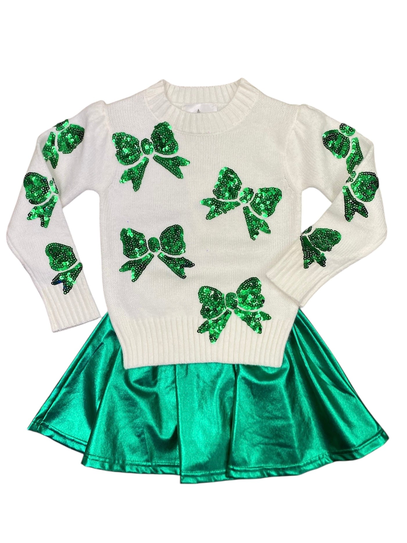 Green Sequin Bow Sweater