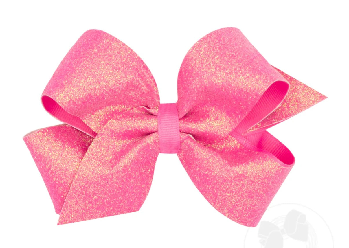 Medium Hot Pink Glitter Bow