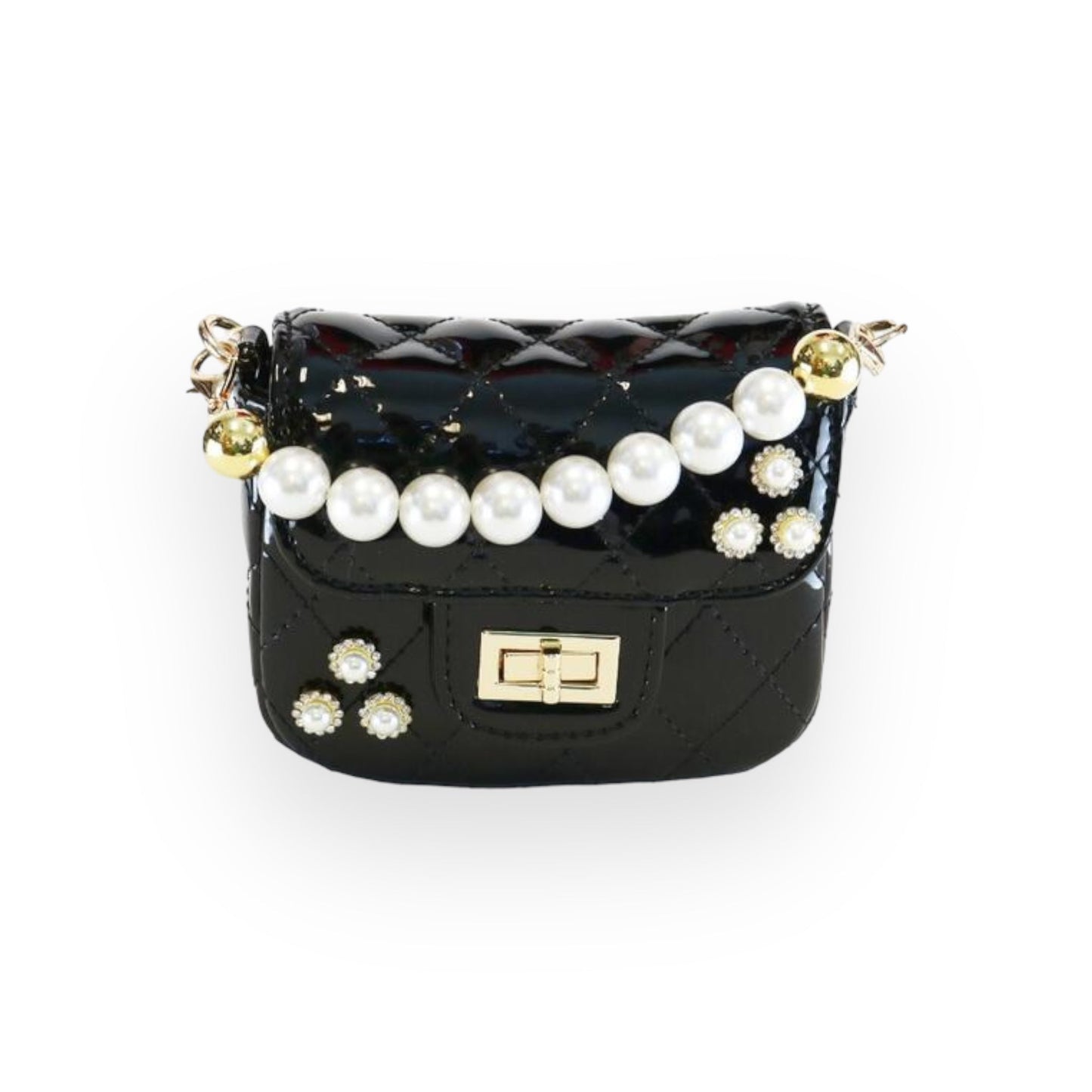 Black Embellished Patent Quilted Purse