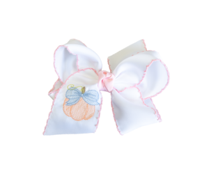 Crochet Edge Bow W/ Pumpkin Embroidery