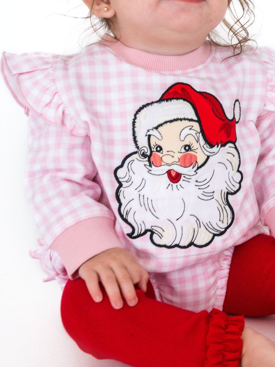 Dear Santa Pink Gingham Bubble Romper